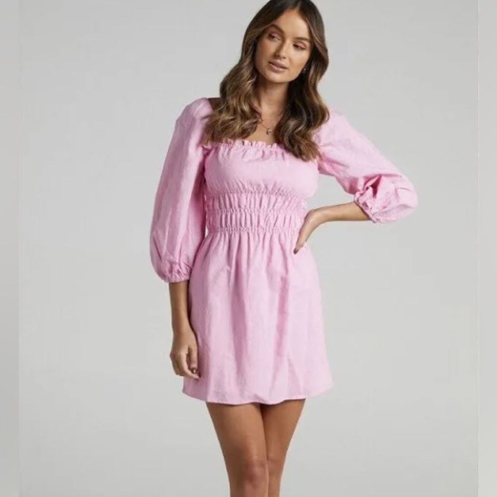 💗💗💗💗 PINK LINEN AND COTTON 3/4 sleeve dress